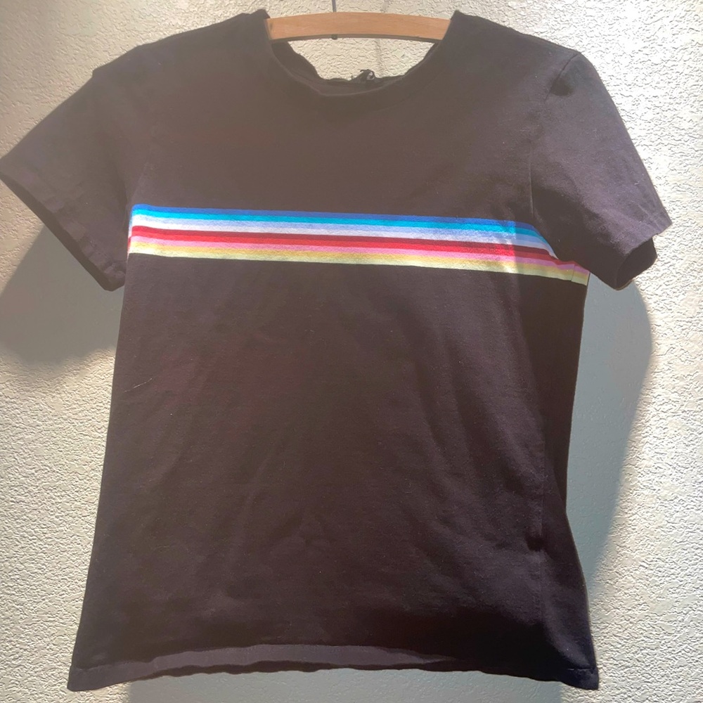 Forever 21 Black T-Shirt with Colorful Stripe